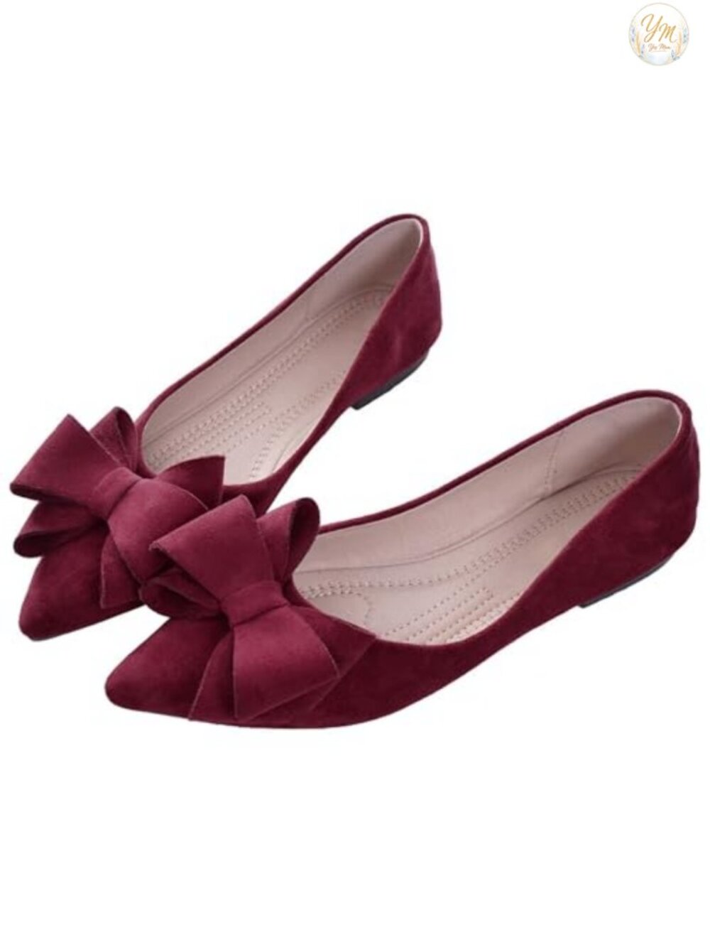 Women's Bowknot Ballet Flats Pointy Toe Suede Slip-On Shoes